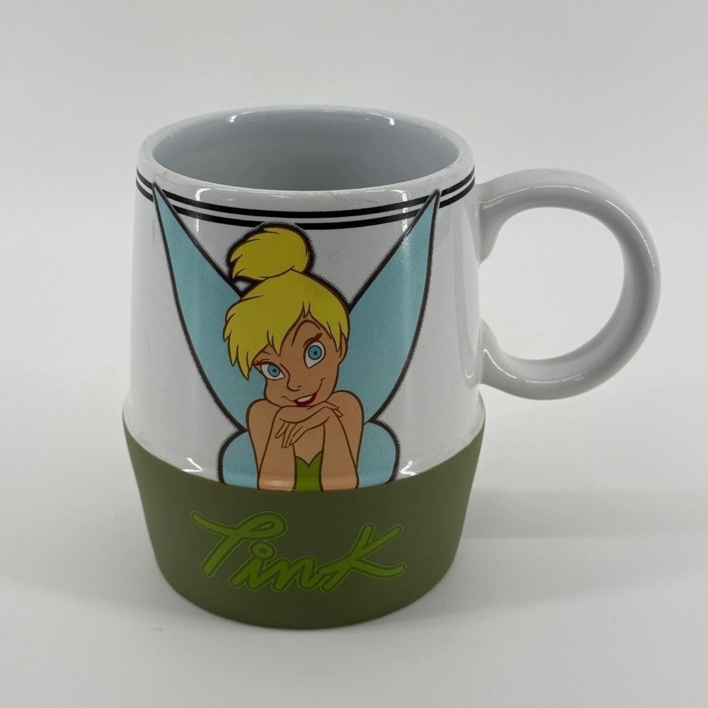 Disney Store Tinker Bell Mug Women OS Tink Graphic Ceramic Green White Solid